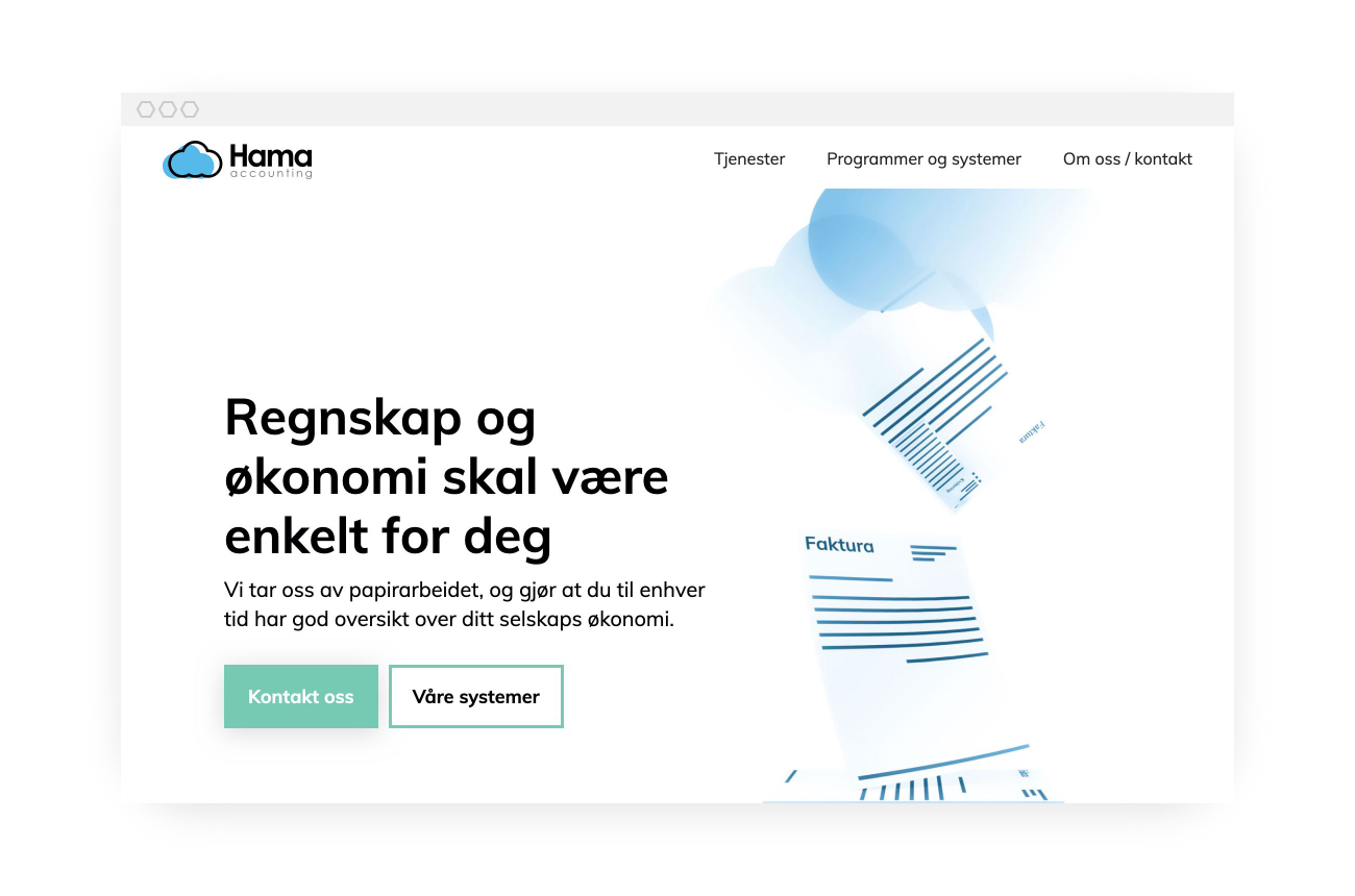 Skjermdump fra forside, nettside hamaaccounting.no