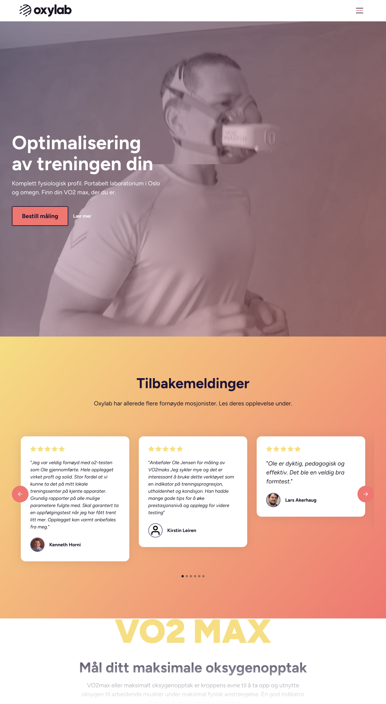 Skjermbilde nettside, oxylab.no